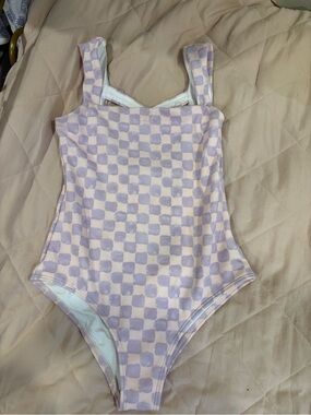 Old Navy Lavender and White Checkered Girls One-Piece Swimsuit